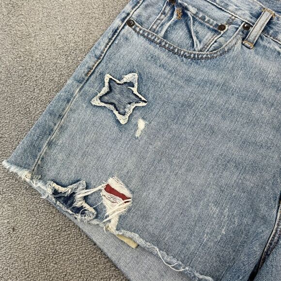 Polo Ralph Lauren Distressed Star Patch Crosby Denim Shorts Blue Size 32 - Picture 5 of 15